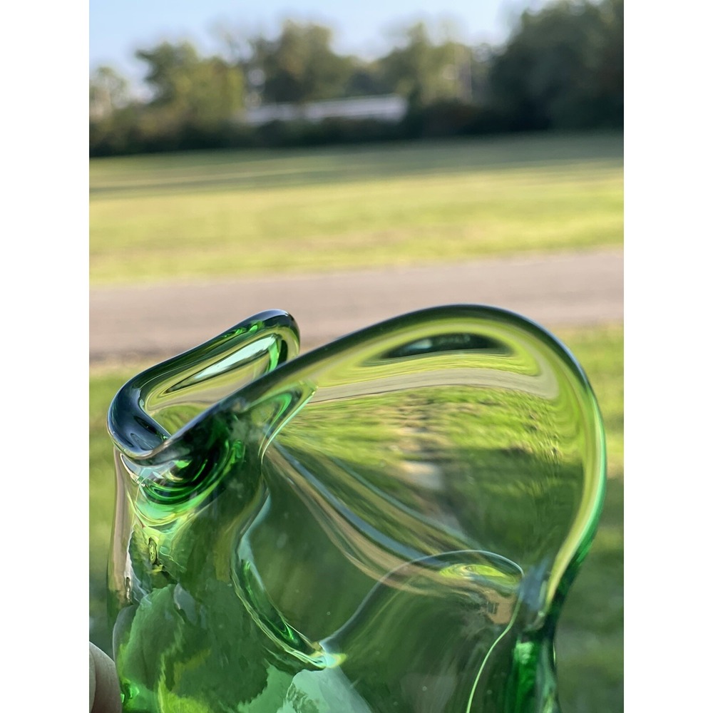 Vintage Art Glass Handkerchief Candy Bowl Pedestal Green Clear Base Epic Finger‎ - Picture 12 of 16